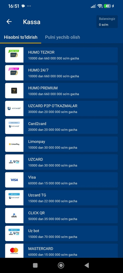 Mobil orqali depozit kiritish