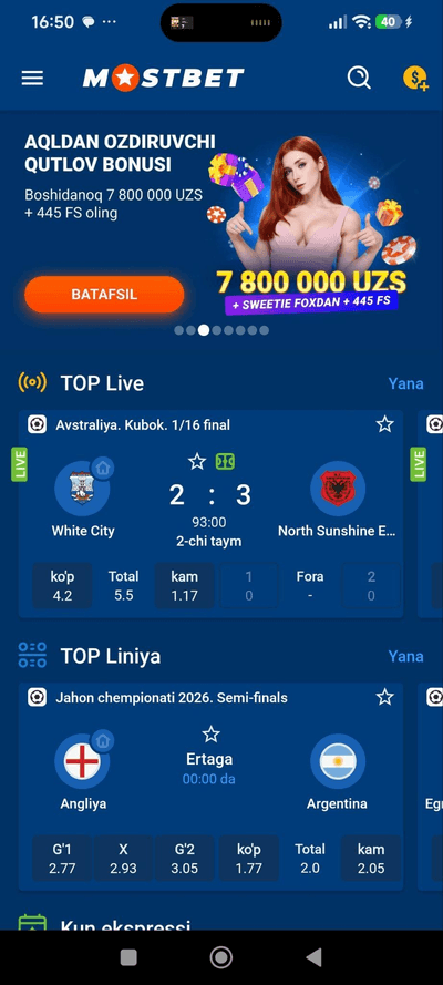 Mostbet UZ skachat android APK